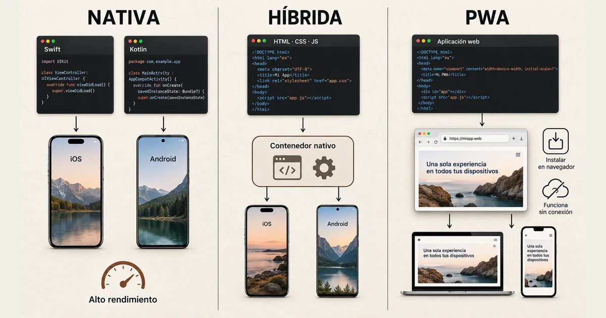 App Nativa vs. Híbrida vs. PWA: Cuál Elegir en 2026